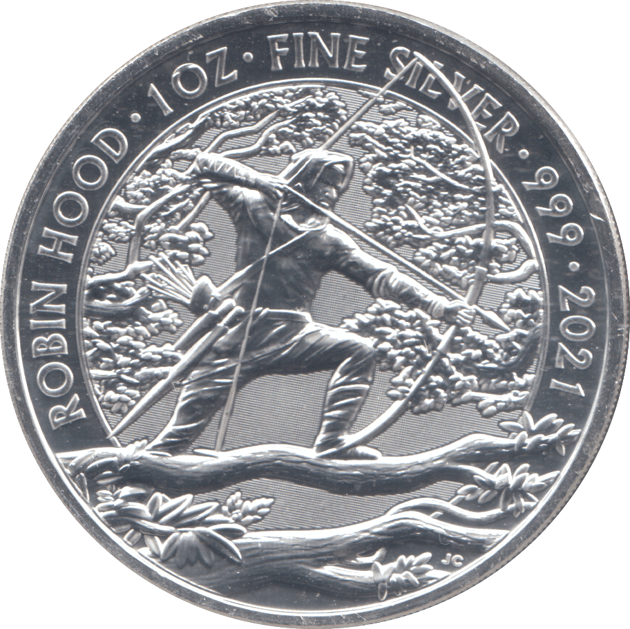 2021 1 OZ FINE SILVER 999 PROOF ROBIN HOOD 2 POUNDS - SILVER WORLD COINS - Cambridgeshire Coins