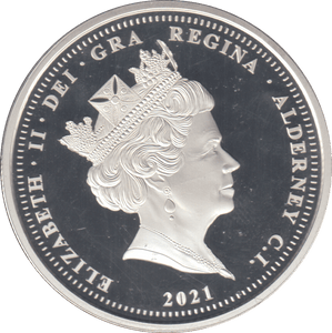 2021 £5 ALDERNEY SILVER PROOF - SILVER WORLD COINS - Cambridgeshire Coins