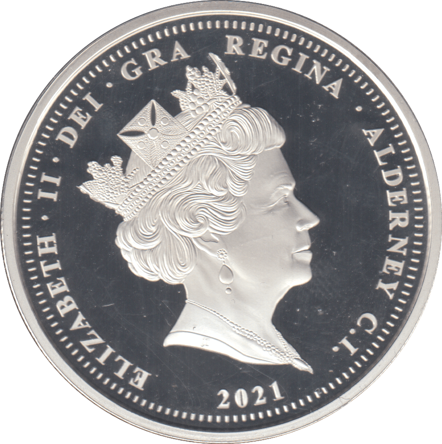 2021 £5 ALDERNEY SILVER PROOF - SILVER WORLD COINS - Cambridgeshire Coins