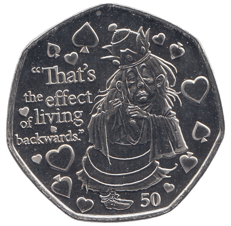 2021 50 P ALICE THROUGH THE LOOKING GLASS WHITE QUEEN ( BU ) - 50P CIRCULATED - Cambridgeshire Coins