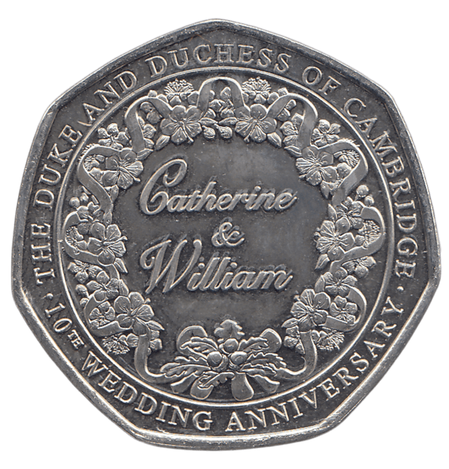 2021 50 PENCE THE DUKE AND DUCHESS OF CAMBRIDGE 10TH ANNIVERSARY - WORLD COINS - Cambridgeshire Coins