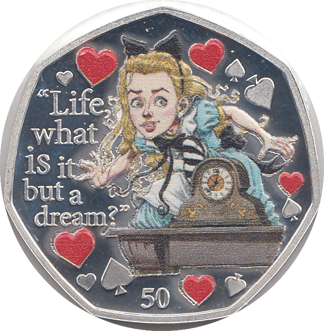 2021 50P ALICE THROUGH THE LOOKING - GLASS ISLE OF MAN SILVER ( PROOF ) - 50P REGIONAL ISSUES - Cambridgeshire Coins