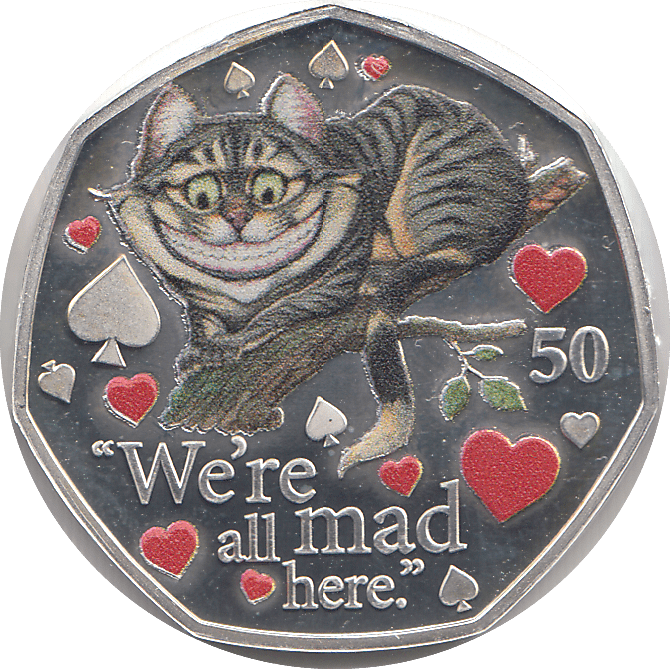 2021 50P CHESHIRE CAT ISLE OF MAN SILVER ( PROOF ) - 50P REGIONAL ISSUES - Cambridgeshire Coins