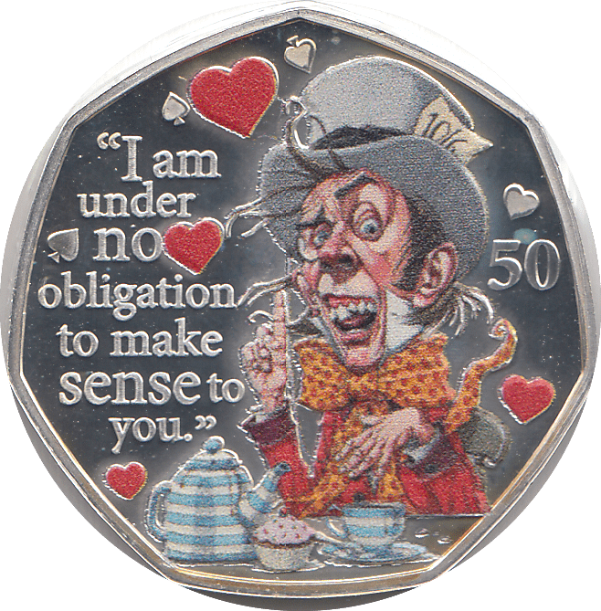 2021 50P MAD HATTER ISLE OF MAN SILVER ( PROOF ) - 50P REGIONAL ISSUES - Cambridgeshire Coins