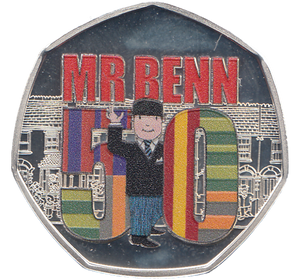 2021 50P MR BENN 50TH ANNIVERSARY SILVER ( PROOF ) COLOURISED - 50P Silver Proof - Cambridgeshire Coins