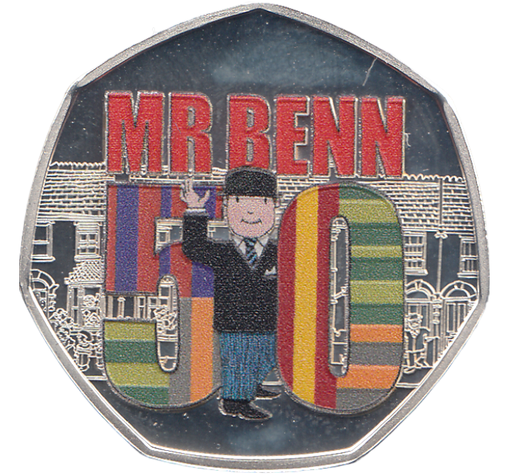 2021 50P MR BENN 50TH ANNIVERSARY SILVER ( PROOF ) COLOURISED - 50P Silver Proof - Cambridgeshire Coins