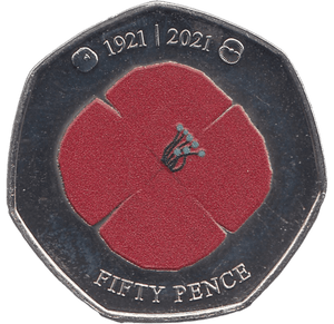 2021 50P POPPY BAILIWICK OF JERSEY COLOURED ( BU ) - 50p BU - Cambridgeshire Coins