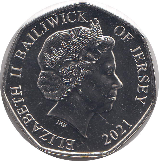 2021 50P POPPY BAILIWICK OF JERSEY COLOURED ( BU ) - 50P REGIONAL ISSUES - Cambridgeshire Coins