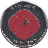 2021 50P POPPY BAILIWICK OF JERSEY COLOURED ( BU ) - 50P REGIONAL ISSUES - Cambridgeshire Coins