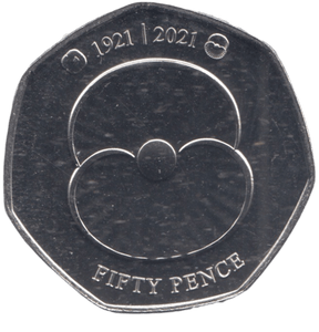 2021 50P POPPY REMEMBRANCE DAY - 50p BU - Cambridgeshire Coins