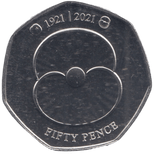 2021 50P POPPY REMEMBRANCE DAY - 50p BU - Cambridgeshire Coins