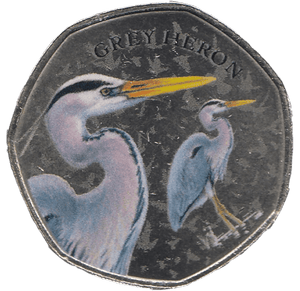 2021 50P SHAPED MEDALLION GREY HERON - 50P SHAPED COIN - Cambridgeshire Coins
