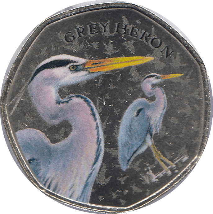 2021 50P SHAPED MEDALLION GREY HERON - WORLD COINS - Cambridgeshire Coins