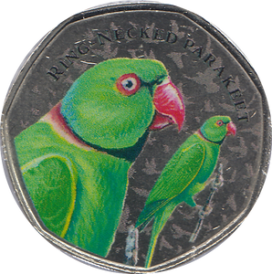 2021 50P SHAPED MEDALLION RING - NECKED PARAKEET - WORLD COINS - Cambridgeshire Coins
