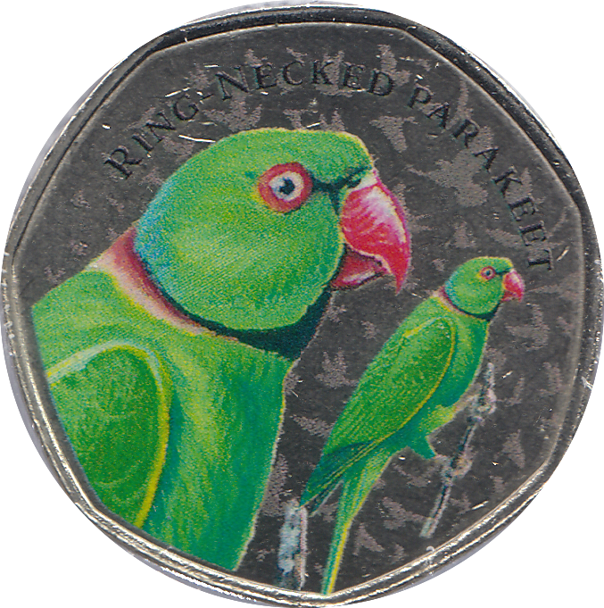 2021 50P SHAPED MEDALLION RING - NECKED PARAKEET - WORLD COINS - Cambridgeshire Coins