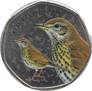 2021 50P SHAPED MEDALLION SONG THRUSH - WORLD COINS - Cambridgeshire Coins