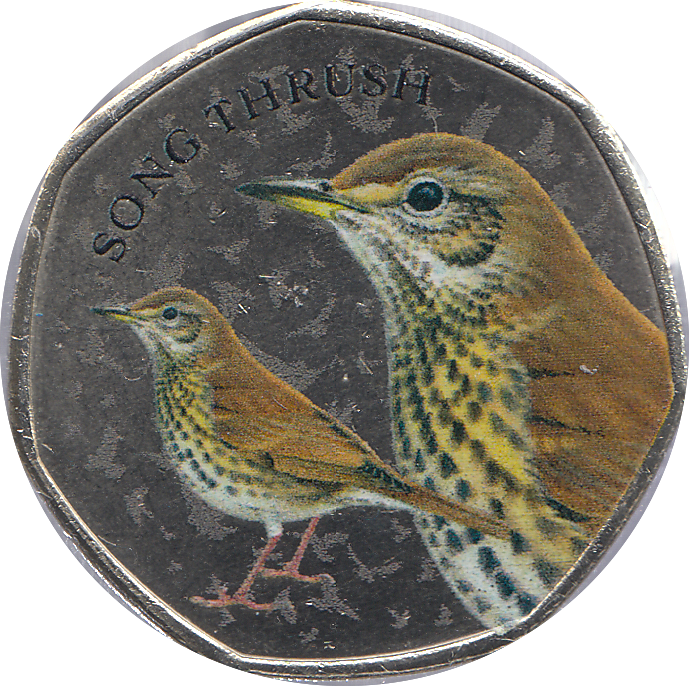 2021 50P SHAPED MEDALLION SONG THRUSH - WORLD COINS - Cambridgeshire Coins