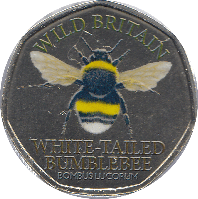 2021 50P SHAPED MEDALLION WHITE - TAILED BUMBLEBEE - WORLD COINS - Cambridgeshire Coins