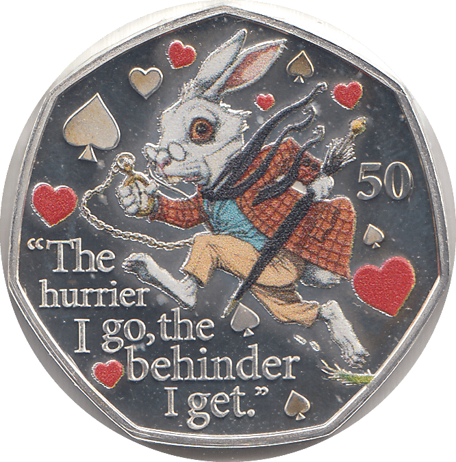 2021 50P THE WHITE RABBIT ISLE OF MAN SILVER ( PROOF ) - 50P REGIONAL ISSUES - Cambridgeshire Coins