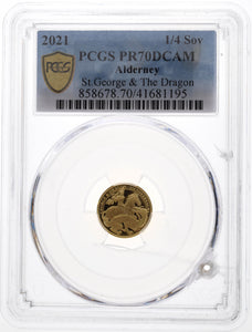 2021 ALDERNEY GOLD PROOF 1/4 SOVEREIGN GEORGE AND THE DRAGON ( PCGS ) PR70DCAM - NGC GOLD COINS - Cambridgeshire Coins