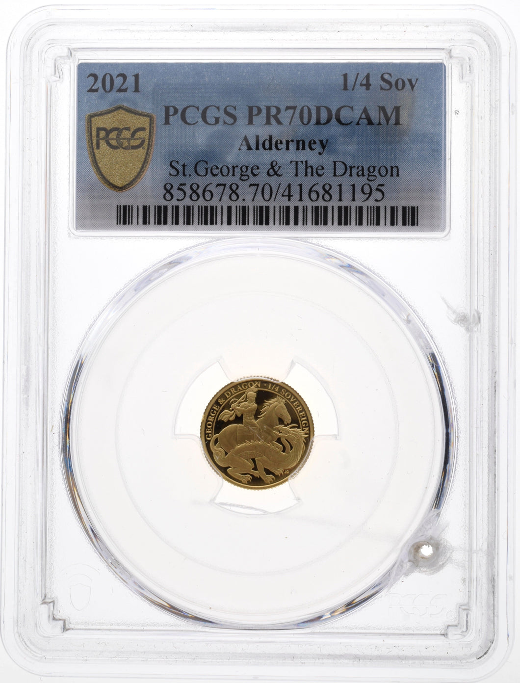 2021 ALDERNEY GOLD PROOF 1/4 SOVEREIGN GEORGE AND THE DRAGON ( PCGS ) PR70DCAM - NGC GOLD COINS - Cambridgeshire Coins