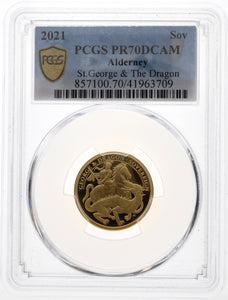 2021 ALDERNEY GOLD PROOF SOVEREIGN GEORGE AND THE DRAGON ( PCGS ) PR70DCAM - NGC GOLD COINS - Cambridgeshire Coins