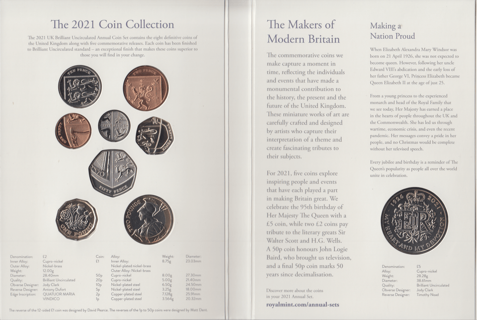 2021 BRILLIANT UNCIRCULATED ANNUAL COIN SET - Brilliant Uncirculated Year Sets - Cambridgeshire Coins
