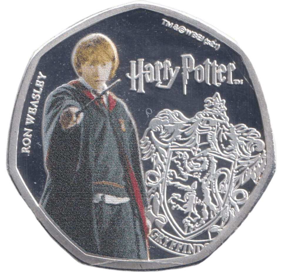 2021 COLOURED SILVER PLATED 50P HARRY POTTER RON WEASLEY ( PROOF ) - 50p PROOF - Cambridgeshire Coins