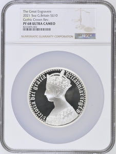 2021 FIVE OUNCE SILVER PROOF £10 GOTHIC CROWN NGC PF68 ULTRA CAMEO - NGC SILVER COINS - Cambridgeshire Coins