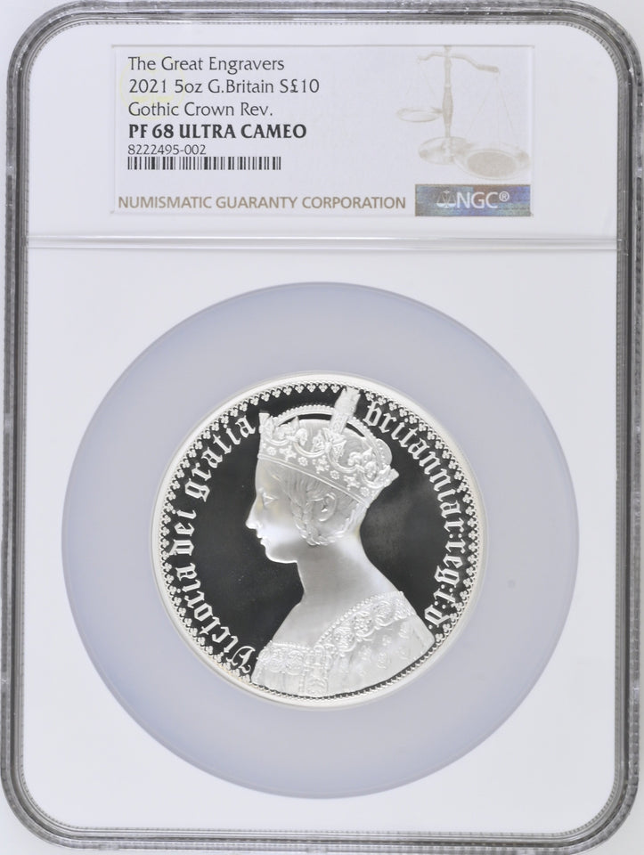 2021 FIVE OUNCE SILVER PROOF £10 GOTHIC CROWN NGC PF68 ULTRA CAMEO - NGC SILVER COINS - Cambridgeshire Coins