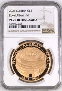 2021 GOLD £5 ROYAL ALBERT HALL ( NGC ) PF 70 ULTRA CAMEO - NGC GOLD COINS - Cambridgeshire Coins