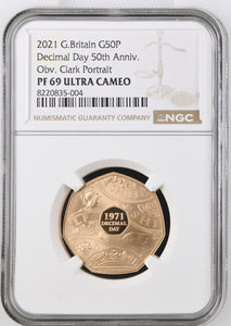 2021 GOLD 50P DECIMAL DAY 50TH ANNIVERSARY PF 69 ULTRA CAMEO - NGC GOLD 50P - Cambridgeshire Coins