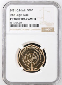 2021 GOLD JOHN LOGIE BAIRD ( NGC ) PF 70 ULTRA CAMEO - NGC GOLD 50P - Cambridgeshire Coins
