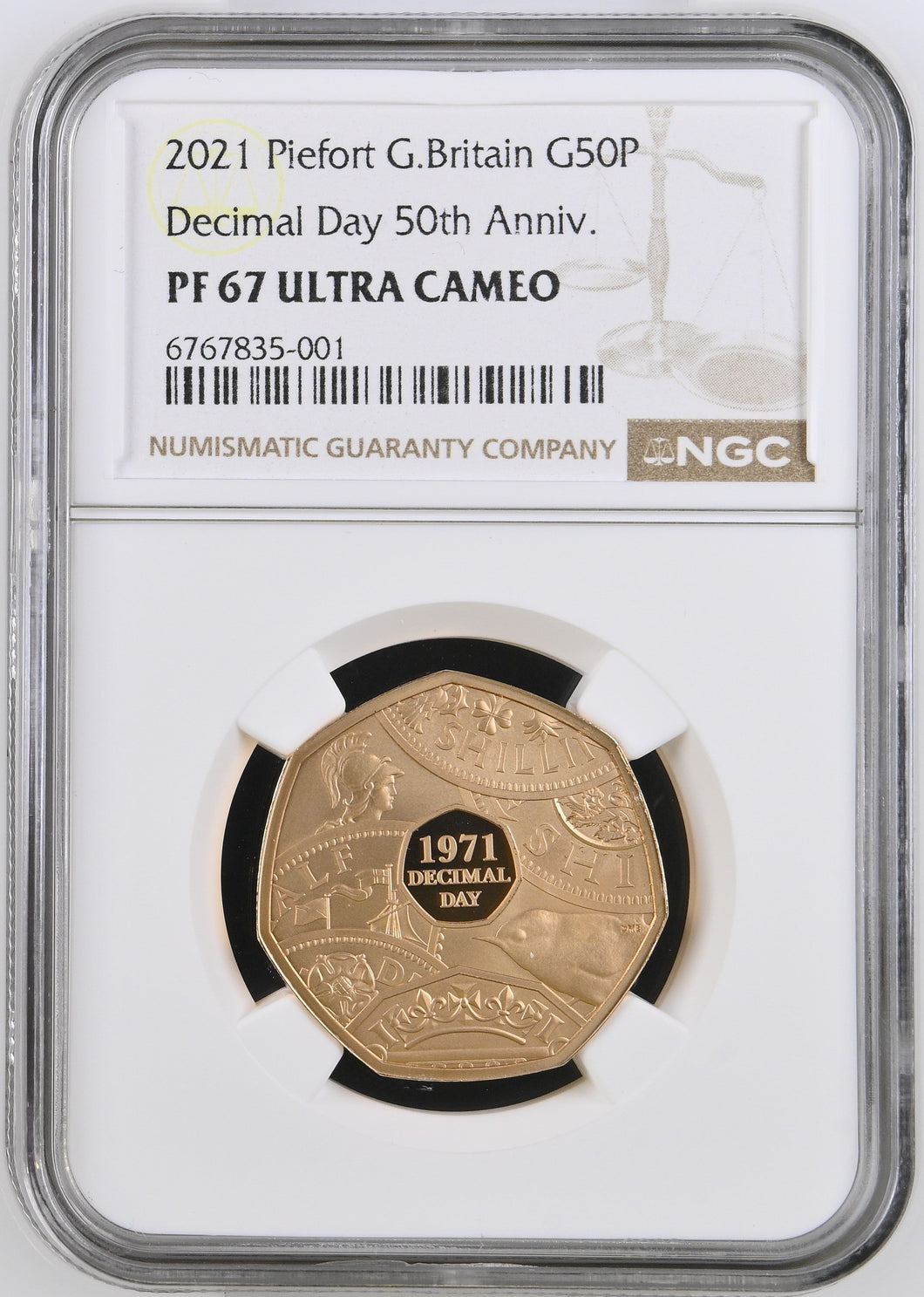 2021 GOLD PIEDFORT PROOF 50P DECIMAL DAY 50TH ANNIVERSARY ULTRA CAMEO PF 67 - NGC GOLD 50P - Cambridgeshire Coins
