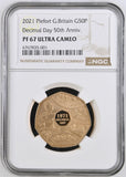 2021 GOLD PIEDFORT PROOF 50P DECIMAL DAY 50TH ANNIVERSARY ULTRA CAMEO PF 67 - NGC GOLD 50P - Cambridgeshire Coins