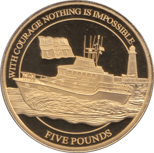 2021 GOLD PLATED SILVER PROOF R.N.L.I FIVE POUNDS ALDERNEY - SILVER WORLD COINS - Cambridgeshire Coins