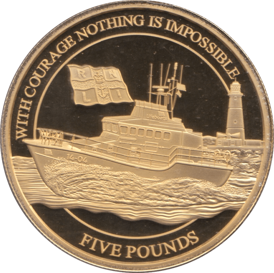 2021 GOLD PLATED SILVER PROOF R.N.L.I FIVE POUNDS ALDERNEY - SILVER WORLD COINS - Cambridgeshire Coins