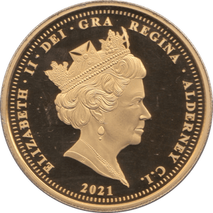 2021 GOLD PLATED SILVER PROOF R.N.L.I FIVE POUNDS ALDERNEY - SILVER WORLD COINS - Cambridgeshire Coins