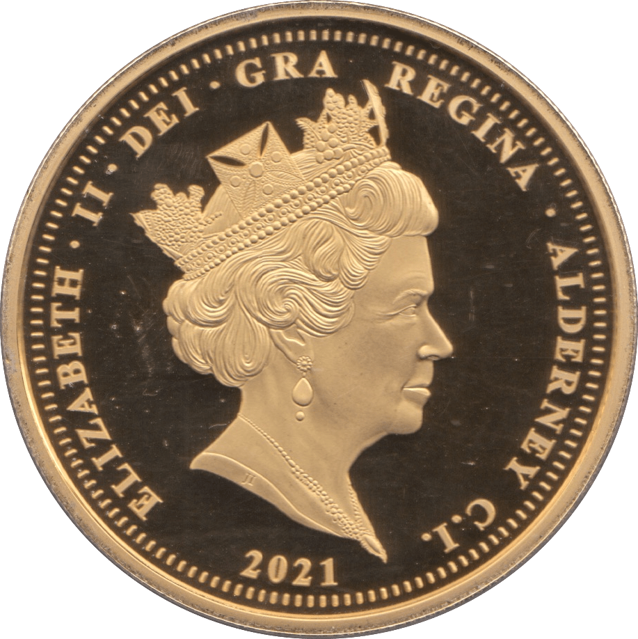 2021 GOLD PLATED SILVER PROOF R.N.L.I FIVE POUNDS ALDERNEY - SILVER WORLD COINS - Cambridgeshire Coins