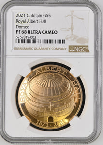 2021 GOLD PROOF £5 ROYAL ALBERT HALL (NGC) PF 68 ULTRA CAMEO ( DOMED ) - NGC GOLD COINS - Cambridgeshire Coins