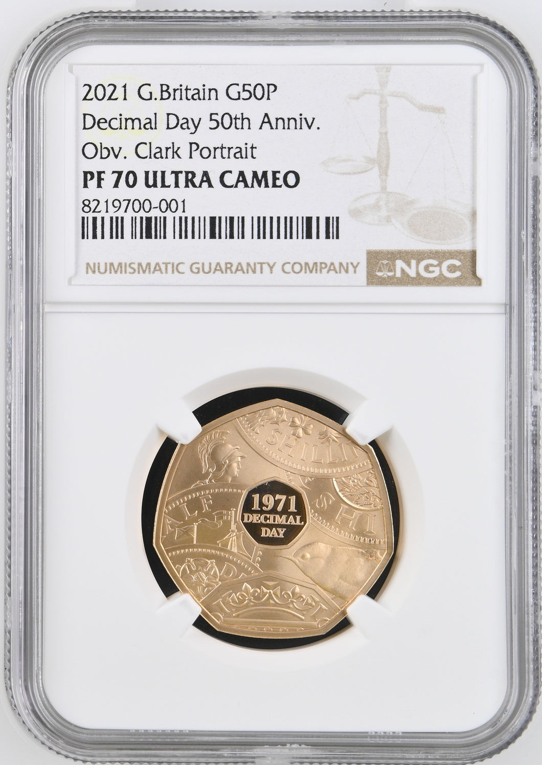 2021 GOLD PROOF 50P DECIMAL DAY 50TH ANNIVERSARY CLARK PORTRAIT PF70 ULTRA CAMEO - NGC GOLD 50P - Cambridgeshire Coins