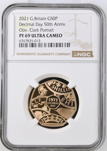 2021 GOLD PROOF 50P DECIMAL DAY ULTRA CAMEO PF 69 - NGC GOLD 50P - Cambridgeshire Coins
