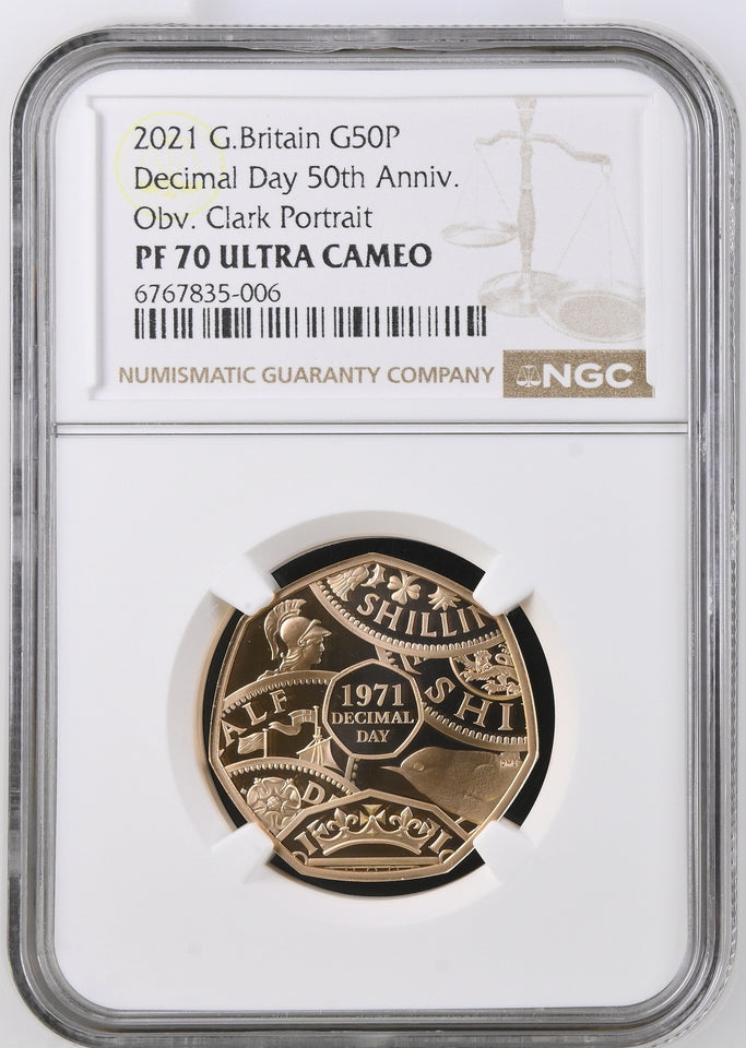 2021 GOLD PROOF 50P DECIMAL DAY ULTRA CAMEO PF 70 - NGC GOLD 50P - Cambridgeshire Coins
