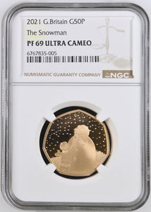 2021 GOLD PROOF 50P THE SNOWMAN ULTRA CAMEO PF 69 - NGC GOLD 50P - Cambridgeshire Coins