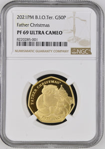 2021 GOLD PROOF FATHER CHRISTMAS 50P BRITISH INDIAN OCEAN TERRITORIES ( NGC ) PF 69 ULTRA CAMEO - NGC GOLD COINS - Cambridgeshire Coins