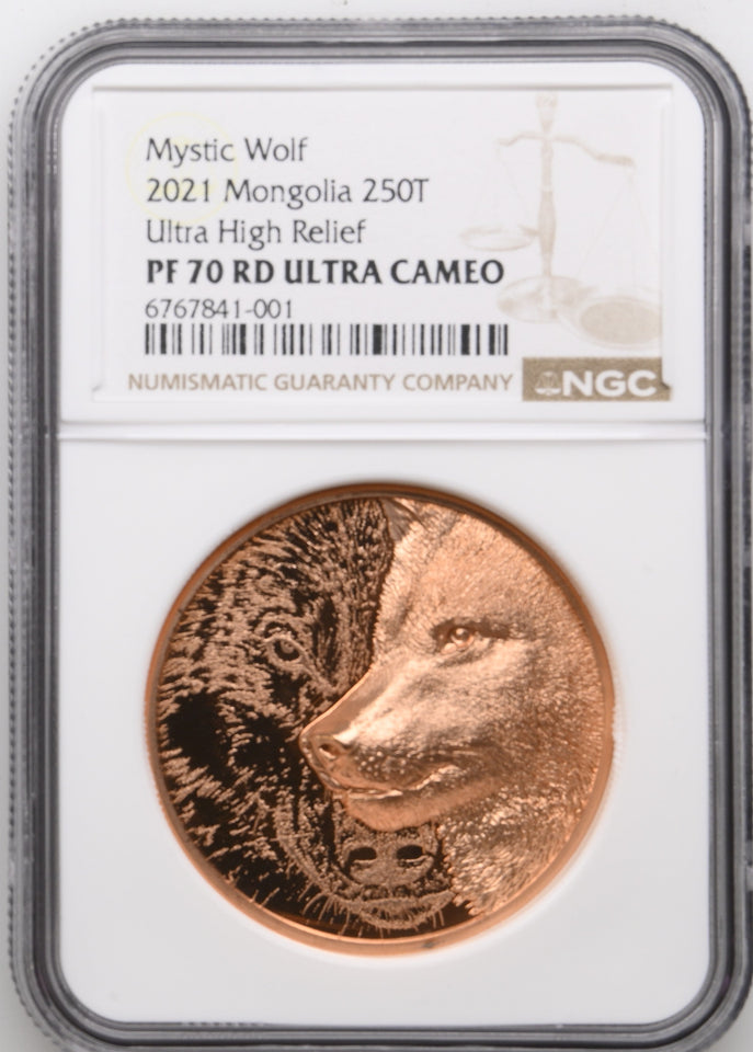2021 MYSTIC WOLF 250T MONGOLIA PF 70 RD ULTRA CAMEO - NGC OTHER COINS - Cambridgeshire Coins