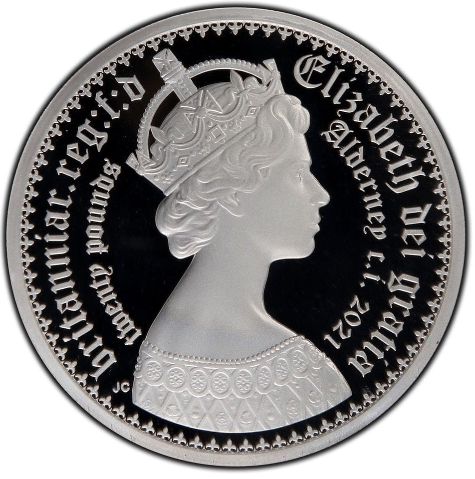 2021 SILVER £20 NEW GOTHIC CROWN PCGS PR70 ALDERNEY PORTRAIT - NGC SILVER COINS - Cambridgeshire Coins
