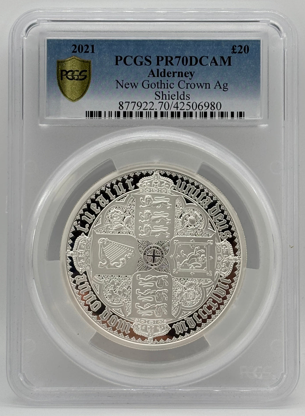 2021 SILVER £20 NEW GOTHIC CROWN PCGS PR70 ALDERNEY SHIELDS - NGC SILVER COINS - Cambridgeshire Coins