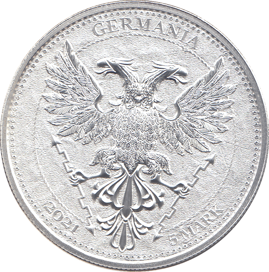 2021 SILVER FIVE MARKS CHESTNUT LEAF GERMANIA ( BU ) - SILVER WORLD COINS - Cambridgeshire Coins