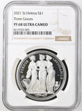 2021 SILVER PROOF £1 ST HELENA THREE GRACES PF 68 ULTRA CAMEO - NGC SILVER COINS - Cambridgeshire Coins